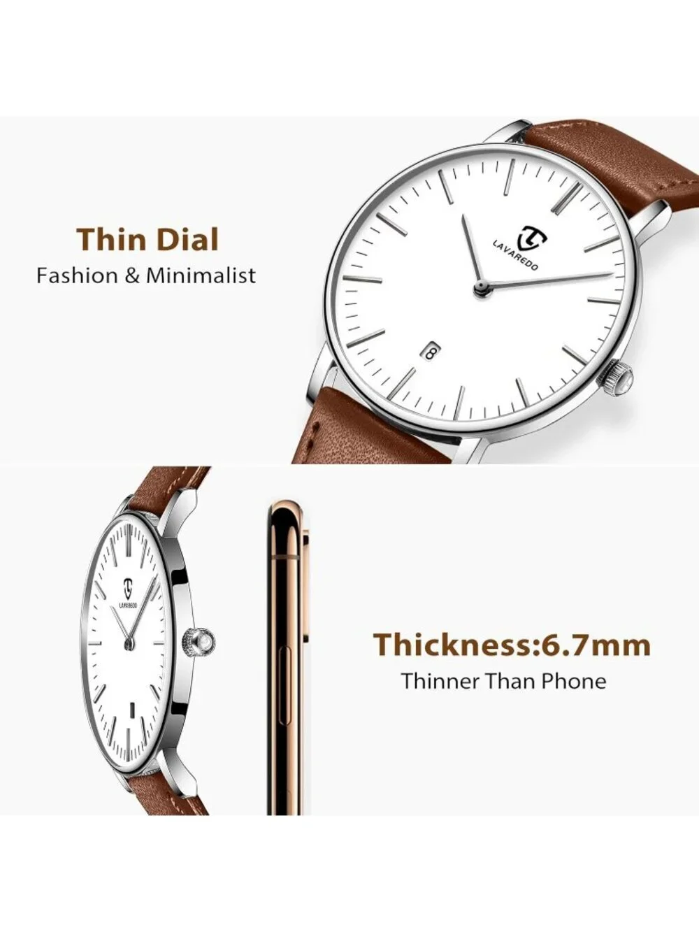 Mens White Dial Brown Leather Strap Analog Minimalist Fashion Simple Wrist Watch